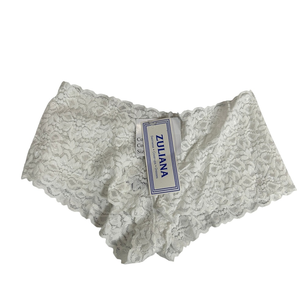Zuliana VTG Y2K White Floral Lace Cheeky Boyshort Panties Lingerie Small NWT